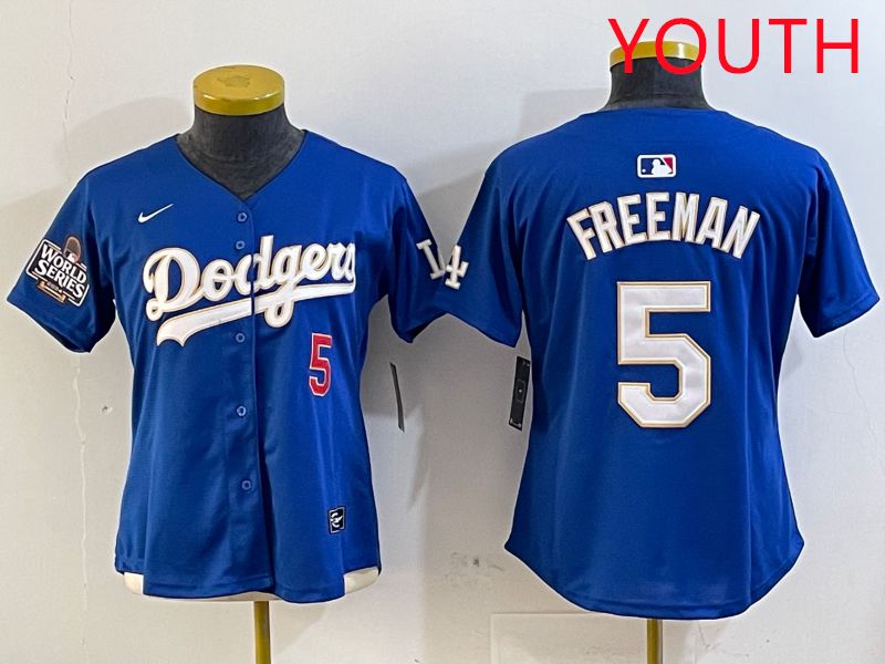 Youth Los Angeles Dodgers 5 Freeman Blue Gold Game 2025 Nike MLB Jersey style 3